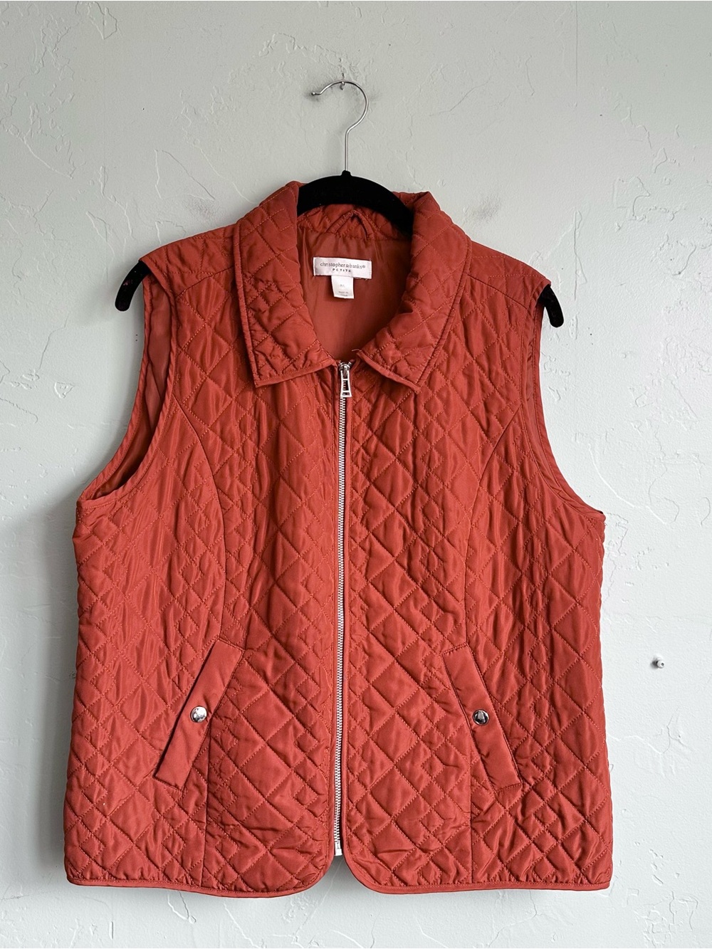 Christopher & Banks Classic Quilted Zip Vest Fall Rust Orange Women's Petite L